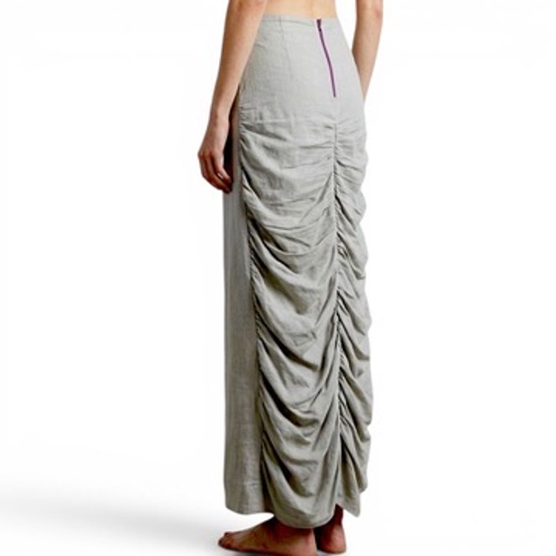 Vintage Y2k Rbyme Gray Ruched Back Maxi Skirt Double Layer Cotton Xs